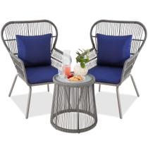 Conjunto de pátio Best Choice Products de 3 peças em vime cinza para bistrô Conjunto de pátio Best Choice Products de 3 peças em vime cinza para bistrô