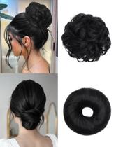 Conjunto de peças de cabelo HSLHDI Messy Bun & Donut Updo Natural Black Conjunto de peças de cabelo HSLHDI Messy Bun & Donut Updo Natural Black