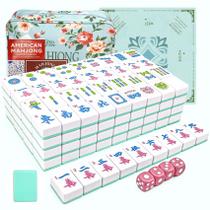 Conjunto de Peças de Mahjong Americano Gartu, 166 Peças (3 cm), Jogo Completo com Bolsa, Dados, Tapete, Peças Mini Fofas, Portátil para Viagem - Esmalte Azul Céu