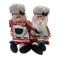 Conjunto de peças decorativas de natal em tecido e areia - papai e mamae noel chefs - plo0011