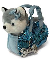 Conjunto de pelúcia para animais de estimação Little Jupiter Stuffed Husky Dog com bolsa Conjunto de pelúcia para animais de estimação Little Jupiter Stuffed Husky Dog com bolsa