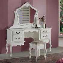 Conjunto de Penteadeira e Banqueta Clássica com Pés Luiz XV Branco Laca