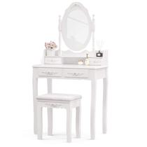 Conjunto de penteadeira para maquiagem Alohappy com 4 gavetas, espelho e banco