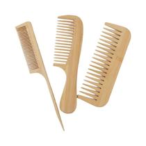 Conjunto De Pentes De Bambu Artesanais Naturais 3 Peças Antiestático Com Dentes Largos E Finos Para