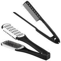 Conjunto de pentes para alisamento de cabelo Chengu Boar Bristles preto e branco