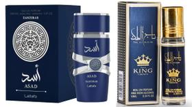 Conjunto de perfumes Asad Zanzibar para homens Eau de Parfum 100 ml + Óleo de perfume Taj AL Malik 10 mL Conjunto de perfumes Asad Zanzibar para homens Eau de Parfum 100 ml + Óleo de perfume Taj AL Malik 10 mL