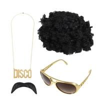 Conjunto De Peruca Afro Crespa Para Homens Africanos Com Óculos, Colar E Barba Para Fantasia De