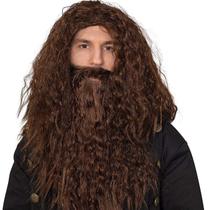 Conjunto de peruca e barba Cosplay, marrom, longo, encaracolado, 65 cm, resistente ao calor Conjunto de peruca e barba Cosplay, marrom, longo, encaracolado, 65 cm, resistente ao calor