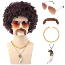Conjunto de perucas Bettecos 70s Disco Curly Afro Mustache Glasses Conjunto de perucas Bettecos 70s Disco Curly Afro Mustache Glasses