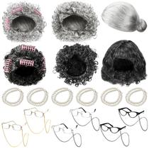 Conjunto de perucas Ceenna, 18 peças, perucas da avó, óculos, colar de pérolas