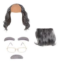 Conjunto de perucas de cosplay para homem velho, cabelo comprido com óculos e bigode Conjunto de perucas de cosplay para homem velho, cabelo comprido com óculos e bigode