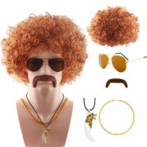 Conjunto de perucas Retro Disco Curly Brown Cosplay 70s 80s para homens Conjunto de perucas Retro Disco Curly Brown Cosplay 70s 80s para homens