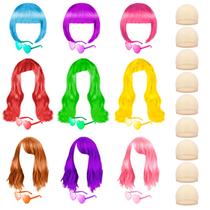 Conjunto de perucas XLSXEXCL 27 peças coloridas com óculos de sol e boné de peruca Conjunto de perucas XLSXEXCL 27 peças coloridas com óculos de sol e boné de peruca