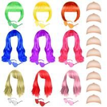 Conjunto de perucas XLSXEXCL 27 peças em cores neon com óculos e bonés Conjunto de perucas XLSXEXCL 27 peças em cores neon com óculos e bonés