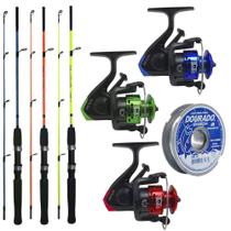 Conjunto De Pesca Até 10kg 3 Varas, 3 Molinetes E 1 Linha