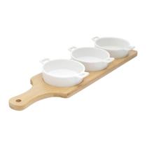 Conjunto de Petisqueiras de Porcelana 3 Petisqueiras em um Suporte de Bambu Bon Gourmet Bom gourmet