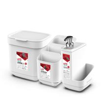 Conjunto de Pia Branco - Porta Detergente, Escorredor de Talheres e Lixeira 3L