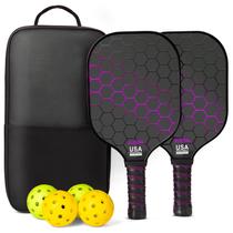 Conjunto de Pickleball em Fibra de Vidro com 2 Raquetes, 4 Bolas e Bolsa para Transporte