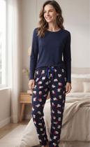 Conjunto De Pijama Adulto - Manga Longa Suede Outono TAMANHO:PCOR:AZUL MARINHO Conjunto De Pijama Adulto - Manga Longa Suede Outono TAMANHO:PCOR:AZUL MARINHO