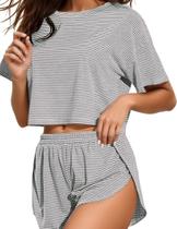 Conjunto de pijama ANGELBEE Split de manga curta e shorts para mulheres