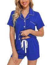 Conjunto de pijama Anjue Cute para mulheres, shorts e lounge, azul cobalto M