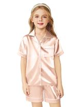 Conjunto de pijama Arshiner Girls Silk Satin Button Down Light Pink 4-5Y Conjunto de pijama Arshiner Girls Silk Satin Button Down Light Pink 4-5Y
