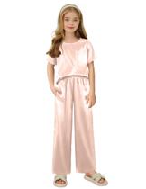 Conjunto de pijama Arshiner Girls Soft Satin Silk rosa claro 5-6 anos