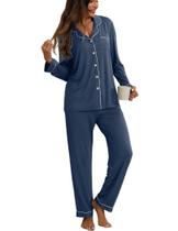 Conjunto de pijama azul ZMJ, camisa de manga comprida e calça de pijama tamanho L Conjunto de pijama azul ZMJ, camisa de manga comprida e calça de pijama tamanho L