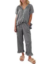 Conjunto de pijama COZYPOIN Gingham, 2 peças de algodão xadrez para mulheres
