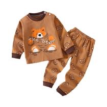 Conjunto De Pijama De Algodão Para Meninos, Manga Comprida, Estampa De Urso, Top E Calças Combinando