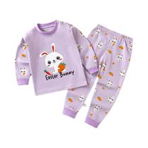 Conjunto De Pijama De Algodão Para Meninos, Manga Comprida, Estampa De Urso, Top E Calças Combinando