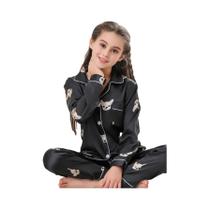 Conjunto De Pijama De Cetim Para Meninos E Meninas, Manga Longa, Calças, Roupas De Dormir Para