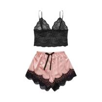 Conjunto De Pijama De Cetim Rosa Para Mulheres, Vestido De Noite Sexy Com Renda E Calças, Robe De Conjunto De Pijama De Cetim Rosa Para Mulheres, Vestido De Noite Sexy Com Renda E Calças, Robe De