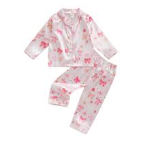 Conjunto de pijama de duas abóboras para meninas, seda acetinada, 3-4 anos, rosa Conjunto de pijama de duas abóboras para meninas, seda acetinada, 3-4 anos, rosa