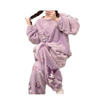 Conjunto De Pijama De Inverno Feminino Quente E Macio Kuromi Com Estampa Fofa Roupas De Dormir