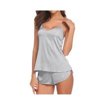 Conjunto De Pijama De Seda Satinada Para Mulheres, Camisola Sexy E Shorts, Roupas De Dormir Conjunto De Pijama De Seda Satinada Para Mulheres, Camisola Sexy E Shorts, Roupas De Dormir