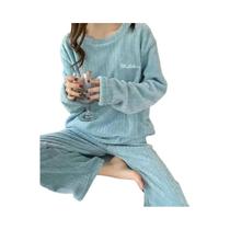 Conjunto De Pijama De Veludo Feminino Quente Com Calças De Cintura Elástica Para Outono E Inverno