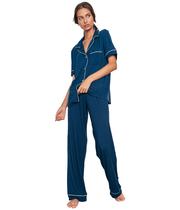 Conjunto de Pijama Eberjey Gisele Manga Curta Azul Marinho e Marfim Conjunto de Pijama Eberjey Gisele Manga Curta Azul Marinho e Marfim