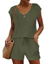 Conjunto de pijama Ekouaer, camisa feminina de manga curta, shorts para dormir Conjunto de pijama Ekouaer, camisa feminina de manga curta, shorts para dormir