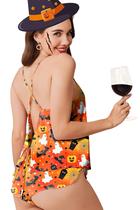 Conjunto de pijama Ekouaer Silk Satin com estampa de Halloween para mulheres