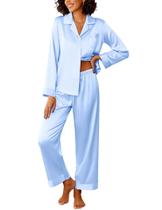 Conjunto de pijama Ekouaer Silk Satin para mulheres azul claro XXL