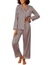 Conjunto de pijama Ekouaer Silk Satin para mulheres de manga comprida listrado Conjunto de pijama Ekouaer Silk Satin para mulheres de manga comprida listrado