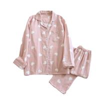 Conjunto De Pijama Feminino 100% Algodão De Manga Longa Para Primavera E Outono, Dois Peças, Lindo E Conjunto De Pijama Feminino 100% Algodão De Manga Longa Para Primavera E Outono, Dois Peças, Lindo E