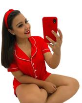 conjunto de pijama feminino americano Manga Curta Com Shorts