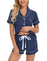 Conjunto de pijama feminino Anjue com botões, manga curta de duas peças