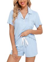 Conjunto de pijama feminino Anjue, pijamas modais, azul claro, tamanho XXL Conjunto de pijama feminino Anjue, pijamas modais, azul claro, tamanho XXL
