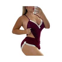 Conjunto de pijama feminino com acabamento em renda regata elástica e shorts para dormir/lounge