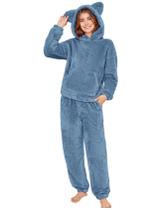 Conjunto de pijama feminino COZYPOIN com capuz felpudo e orelha fofinha Conjunto de pijama feminino COZYPOIN com capuz felpudo e orelha fofinha