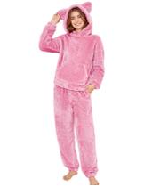 Conjunto de pijama feminino COZYPOIN com capuz felpudo e orelha fofinha