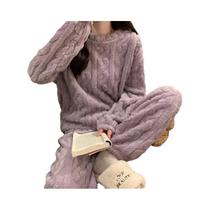 Conjunto De Pijama Feminino De Flanela Grossa E Quente Para Inverno, Listrado, Roupa De Dormir E De